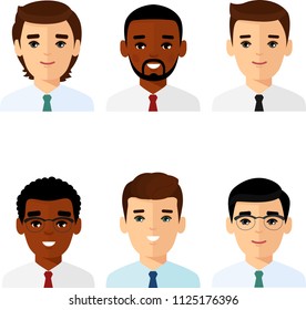 
    Collection of various emotion expression avatar man. Set of different avatar african american people male in colorful flat style.