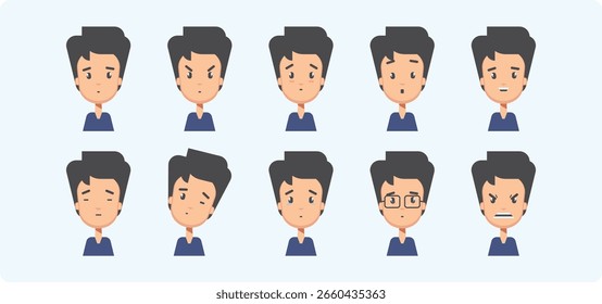 Colección de varias Ilustraciones de la cara del hombre de la emoción