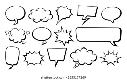 Collection of various empty comic speech bubbles and thought clouds. Blank empty speak bubble text, message box, chatting box. Vector cartoon illustration