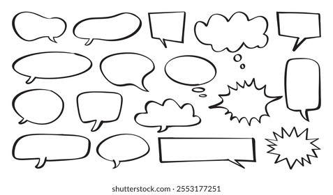 Collection of various empty speech bubbles and thought clouds. Speak bubble text, message box, chatting box. Vector cartoon illustration