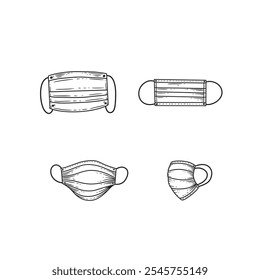 Collection of various face mask designs in black line art, minimalist illustration style.