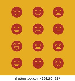 Collection of various facial emojis with different expressions on a yellow background.