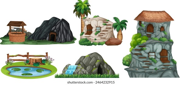 Colección de varios Elementos de paisaje de fantasía