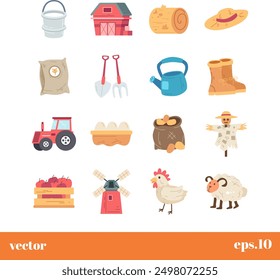 collection of various farm related elements