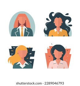Collection of various female faces illustrations. Bundle of girl icon. Vector. Flat design in trendy colors