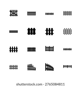 A collection of various fence designs and gate styles on a white background