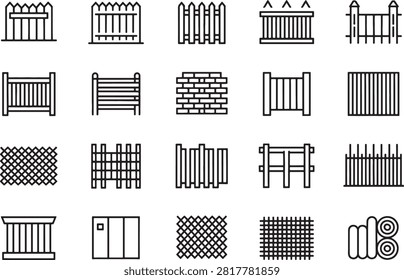 Collection of various fence and gate designs isolated on transparent background