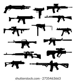 collection of various firearm silhouettes including rifles and submachine guns