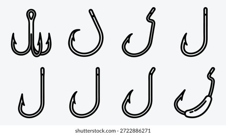 Colección de diversos anzuelos de pesca en diferentes Formas y tamaños para la pesca y actividades pesqueras