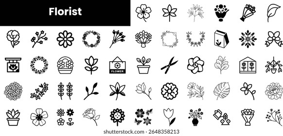 A collection of various floral illustrations, featuring different flowers, arrangements, and botanical elements, perfect for a florist's creative design.