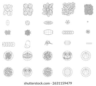 A collection of various food items and rocks are displayed in a white background. The food items include a sandwich, a bowl, and a spoon, while the rocks are scattered throughout the image