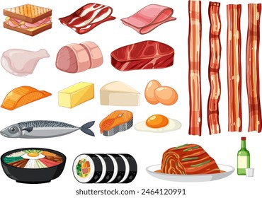 Collection of various food items in vector format
