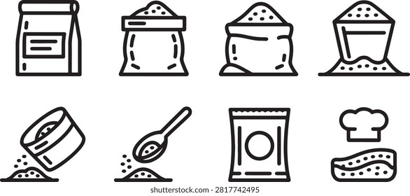 Collection of various food storage and preparation icons with transparent background