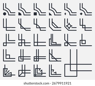 Coleção de várias formas de ornamentos de canto listrado abstrato