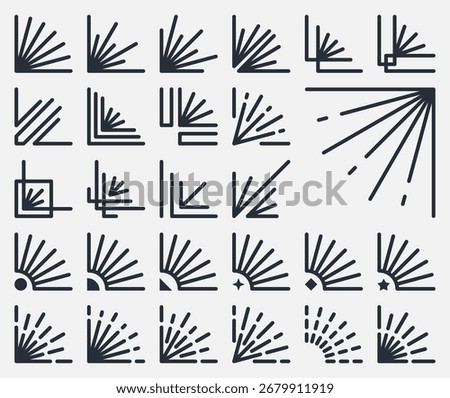 Collection of various forms of abstract striped corner ornaments