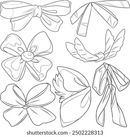 a collection of various forms of ribbon ties