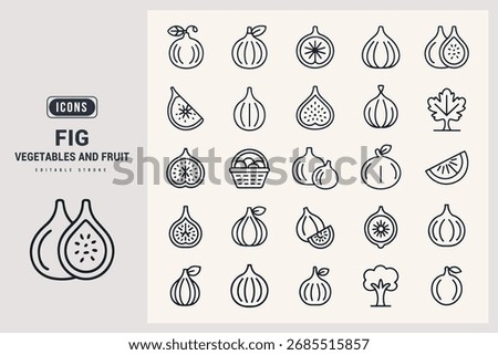 Collection of Various Fresh Fig Fruit Icons Representing Different Styles White Background.