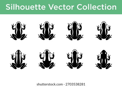 Collection of various frog silhouettes, black vector illustrations on white background, perfect for design projects.