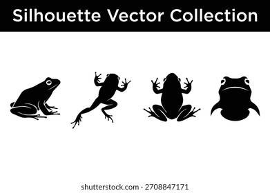 A collection of various frog silhouettes in different poses, perfect for design elements and animal-themed projects.