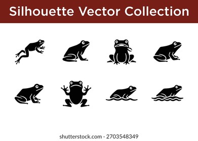 Una colección de varias siluetas de rana en formato Vector, perfecto para proyectos de diseño y materiales educativos.
