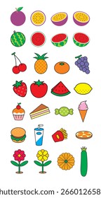 Colección de varios íconos de frutas