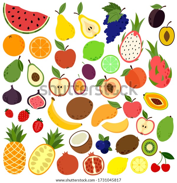 Collection Various Fruits Berries Doodle Fruits Stock Vector (Royalty ...