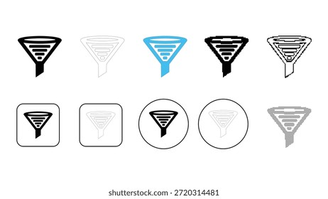 Colección de varios iconos de embudo en diferentes estilos y colores