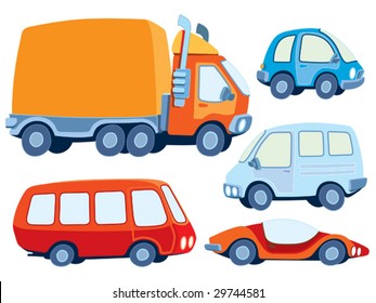 Collection of various funny hand-drawn cars - vector illustration