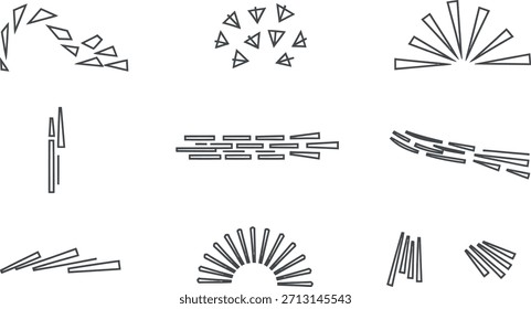 Collection of various geometric shapes and lines arranged in different patterns