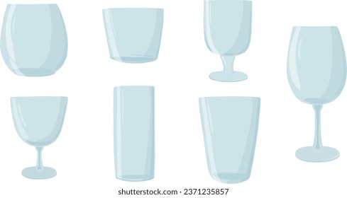 Colección de varios vasos. Ilustración vectorial dibujada a mano. 