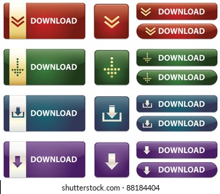 A collection of various glossy download buttons.