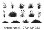 Collection of various grass, plant, and weed silhouettes for landscape or garden design