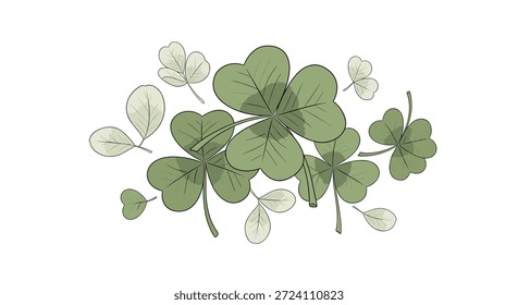 Colección de varios tréboles verdes de tres y cuatro hojas que representan la suerte y la naturaleza sobre un fondo blanco limpio para proyectos de diseño.