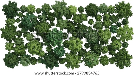 A collection of various green tree crowns seen from above, ideal for creating architectural site plans and landscape designs. This isolated element provides a realistic aerial perspective for urban planning and masterplan projects.

