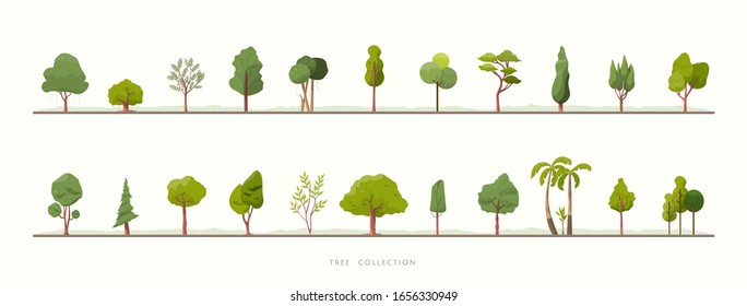 Collection of various green tree vector icon set