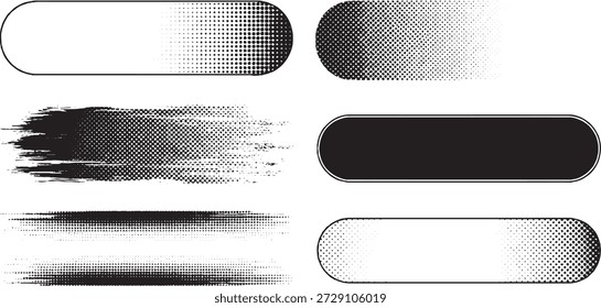 Eine Kollektion von verschiedenen Halbton- und Grunge-Pinselstrichen und Designelementen, perfekt für das Hinzufügen von Textur und künstlerischem Flair zu jedem Projekt.