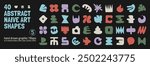 Collection of various hand drawn bizarre abstract geometric unusual shapes, forms in matisse art style, Childish freehand aesthetic, Vector naive doodle primitive object and graphic elements, set 5