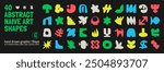 Collection of various hand drawn bizarre abstract geometric unusual shapes, forms in matisse art style, Childish freehand aesthetic, Vector naive doodle primitive object and graphic elements, set 6