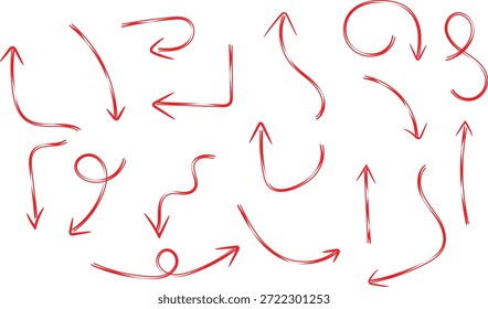 Colección de varios íconos dibujados a mano de doodle y símbolos rojos abstractos para Elementos de diseño