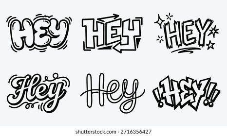 Coleção de várias expressões de texto desenhadas à mão e palavras em estilo graffiti
