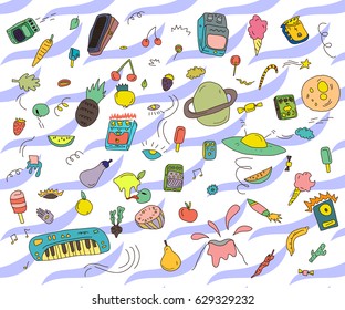 A Collection Of Various Hand Drawn Psychedelic and Juicy Sketches and Doodles About Music And Space