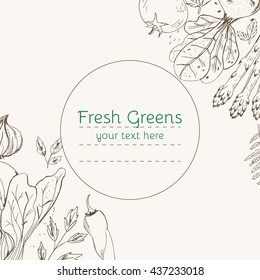 Collection of various hand drawn rough simple sketches of different kinds of vegetables. Vector greens illustration isolated on white background.