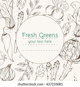 Collection of various hand drawn rough simple sketches of different kinds of vegetables. Vector greens illustration isolated on white background.