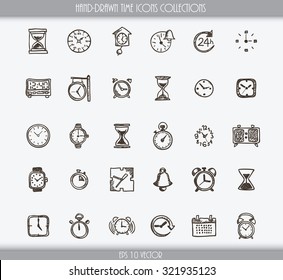 Collection of various hand drawn time icons