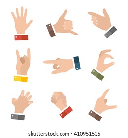 Collection of various hand gestures. Hands icons set isolated on white. Vector illustration eps10
