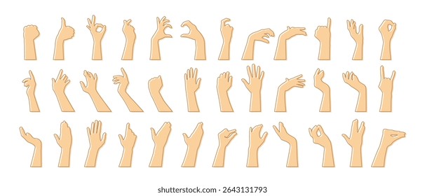 Coleção de vários gestos da Mão. Conjunto de diferentes silhuetas gestantes da mão. Ilustração vetorial