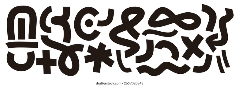 A collection of various hand painted shapes, curls, forms, curves, squiggles, doodles, brush strokes and doodle objects.  Abstract modern trendy vector illustration with geometric shapes drawn like a 
