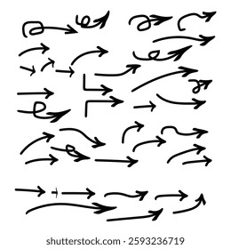 A collection of various hand-drawn arrows in different styles and directions.
