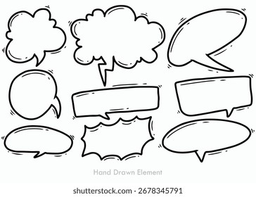 Collection of various hand-drawn speech bubbles in different shapes and styles.