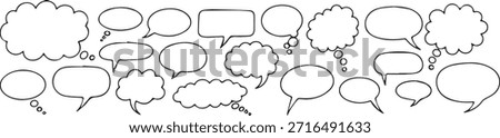 A collection of various hand-drawn speech bubbles and thought clouds, perfect for conveying dialogue, ideas, and communication in a playful, doodle style.